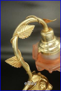 Paire De Lampes, Style Art Nouveau Bronze & Verre
