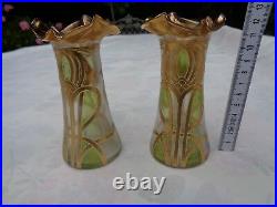Paire De Vases Art Nouveau Verre Emaille Bon Etat Annees 30