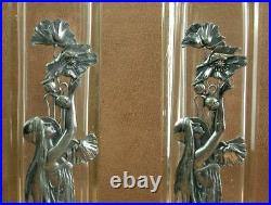 Paire De Vases Art Nouveau Verre Et Application Metal Decor De Femme 1900 Wmf