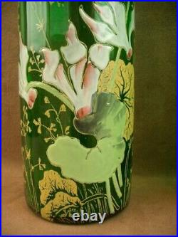 Paire De Vases En Verre Emaille Art Nouveau Decor Floral Legras