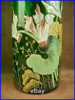 Paire De Vases En Verre Emaille Art Nouveau Decor Floral Legras