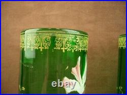 Paire De Vases En Verre Emaille Art Nouveau Decor Floral Legras