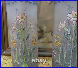 Paire anciens vases art nouveau en verre emaillé montjoye epoque 1900 fleurs