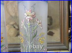 Paire anciens vases art nouveau en verre emaillé montjoye epoque 1900 fleurs