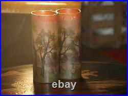 Paire de Vase Pâte de Verre Emaillée Signée LEUNE art nouveau 1900