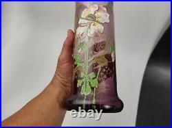 Paire de Vases en Verre Emaillé, Legras, Art Nouveau, Décor Fleurs