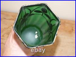 + Paire de grands vases Art Nouveau en verre peint émaillé décor trèfles +