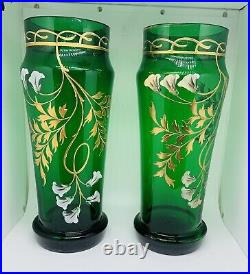 Paire de grands vases, verre, émail, art nouveau. Montjoye, Legras vers 1900. H-33