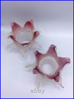 Paire de tulipes verre soufflé coloré rose et mauve formant fleurs Art Nouveau