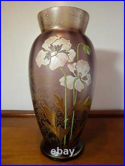 Paire de vase 1900 art nouveau en verre teinté émaillé goût Legras Montjoye