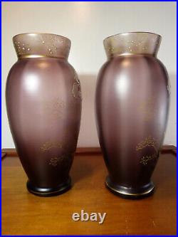 Paire de vase 1900 art nouveau en verre teinté émaillé goût Legras Montjoye