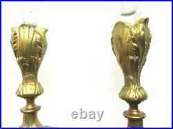 Paire de vases Art Nouveau, cornet en verre bicolore et pied bronze doré