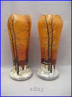 Paire de vases d'après Legras en verre émaillé époque début XX ème siècle