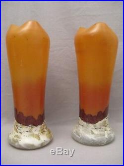 Paire de vases d'après Legras en verre émaillé époque début XX ème siècle
