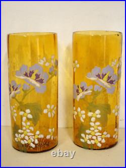 Paire de vases en verre émaillé Art Nouveau. Legras