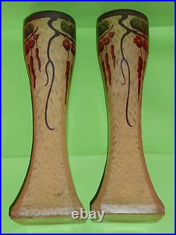 Paire de vases en verre émaillé d'époque art nouveau allemand 1900 crytal