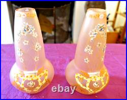 Paire de vases soliflore pate de verre émaillée 1900 art nouveau Legras