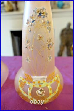 Paire de vases soliflore pate de verre émaillée 1900 art nouveau Legras