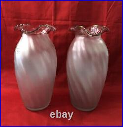 Paire grands vases verre émaillé 30cm Décor fleurs & papillon Art Nouveau Legras