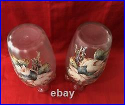 Paire grands vases verre émaillé 30cm Décor fleurs & papillon Art Nouveau Legras