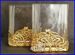 Paire vases ART NOUVEAU Verre taillé en facettes monture bronze laiton doré 1900
