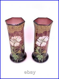 Paire vases en verre LEGRAS Montjoye Art Nouveau c. 1900 Antique glass vases