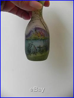 Pate de verre vase miniature signé F. Jost école de Nancy, paysage, 1890-1900