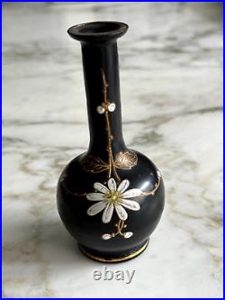 Petit Vase En Verre Peint Art Nouveau À Décor Floral Jugendstil