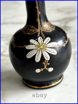 Petit Vase En Verre Peint Art Nouveau À Décor Floral Jugendstil