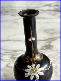 Petit Vase En Verre Peint Art Nouveau À Décor Floral Jugendstil