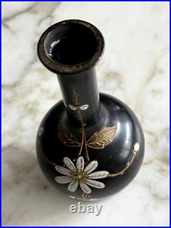 Petit Vase En Verre Peint Art Nouveau À Décor Floral Jugendstil