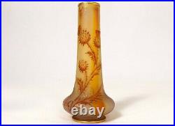Petit vase soliflore pâte verre Daum Nancy fleurs chardons Art Nouveau XIXè