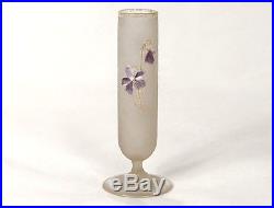 Petit vase soliflore verre émaillé givré Montjoye fleurs Art Nouveau XIXème