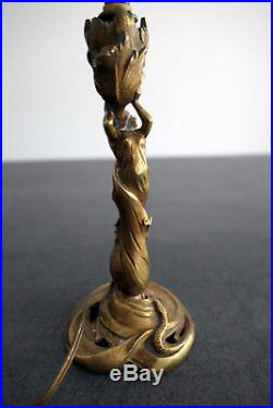 Petite Lampe Mini Tulipe Daum Nancy Pied Bronze Art Deco/nouveau Pte De Verre