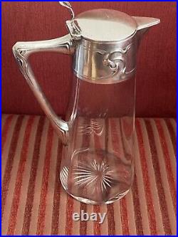 Pichet Carafe Cruch Art Nouveau Argent/verre Secession Viennoise Vienna CC 1910