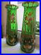 RARE-Lot-2-Vases-emailles-Art-Nouveau-vintage-deco-fleurs-verre-vert-TBE-1900-01-zkfb