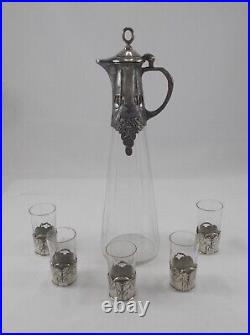 Rare Élégant 6-tlg. Set Liqueur Art Nouveau WMF Verre Cristal Avec Metallmontur