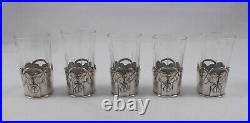 Rare Élégant 6-tlg. Set Liqueur Art Nouveau WMF Verre Cristal Avec Metallmontur