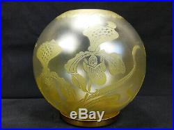 Rare Grand Globe 19 Eme Lampe Petrole Decor Floral Degage Acide Art Nouveau