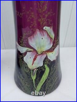 Rare Paire De Vases En Verre Mauve Émaillé Art Nouveau Théodore Legras