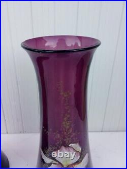 Rare Paire De Vases En Verre Mauve Émaillé Art Nouveau Théodore Legras