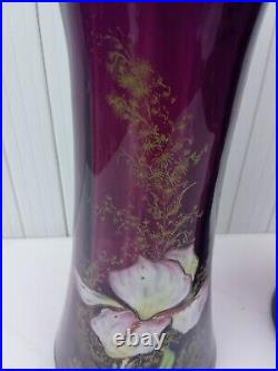 Rare Paire De Vases En Verre Mauve Émaillé Art Nouveau Théodore Legras