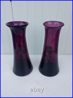 Rare Paire De Vases En Verre Mauve Émaillé Art Nouveau Théodore Legras