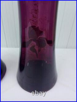 Rare Paire De Vases En Verre Mauve Émaillé Art Nouveau Théodore Legras