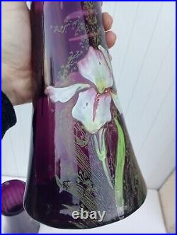 Rare Paire De Vases En Verre Mauve Émaillé Art Nouveau Théodore Legras