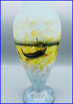 Rare Vase Pate De Verre Art Nouveau Decor Paysage Venise Signe Daum Nancy 1900