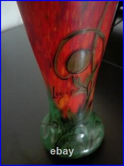 Rare Vase verre soufflé émaillé LEGRAS décor aux coquelicots Art-Nouveau