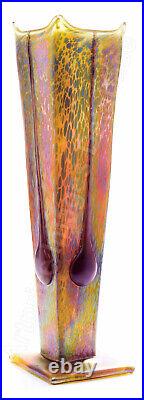 Rare vase LOETZ c. 1900 verre irisé rouge papillon/candia. Art Nouveau Austria