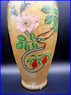 SEVRES, RARE vase art nouveau verre dégagé à l'acide et émaillé, daum, gallé, muller