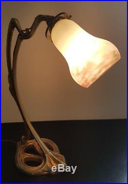 SUPERBE LAMPE de BUREAU ART NOUVEAU en PATE de VERRE MULLER et PIED en BRONZE
